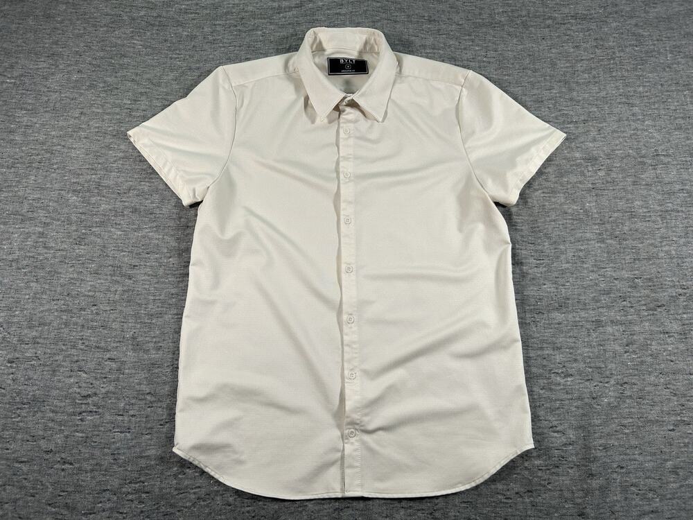 BYLT Executive Drop-Cut Shirt Mens Medium White Short Sleeve Stretch Performance